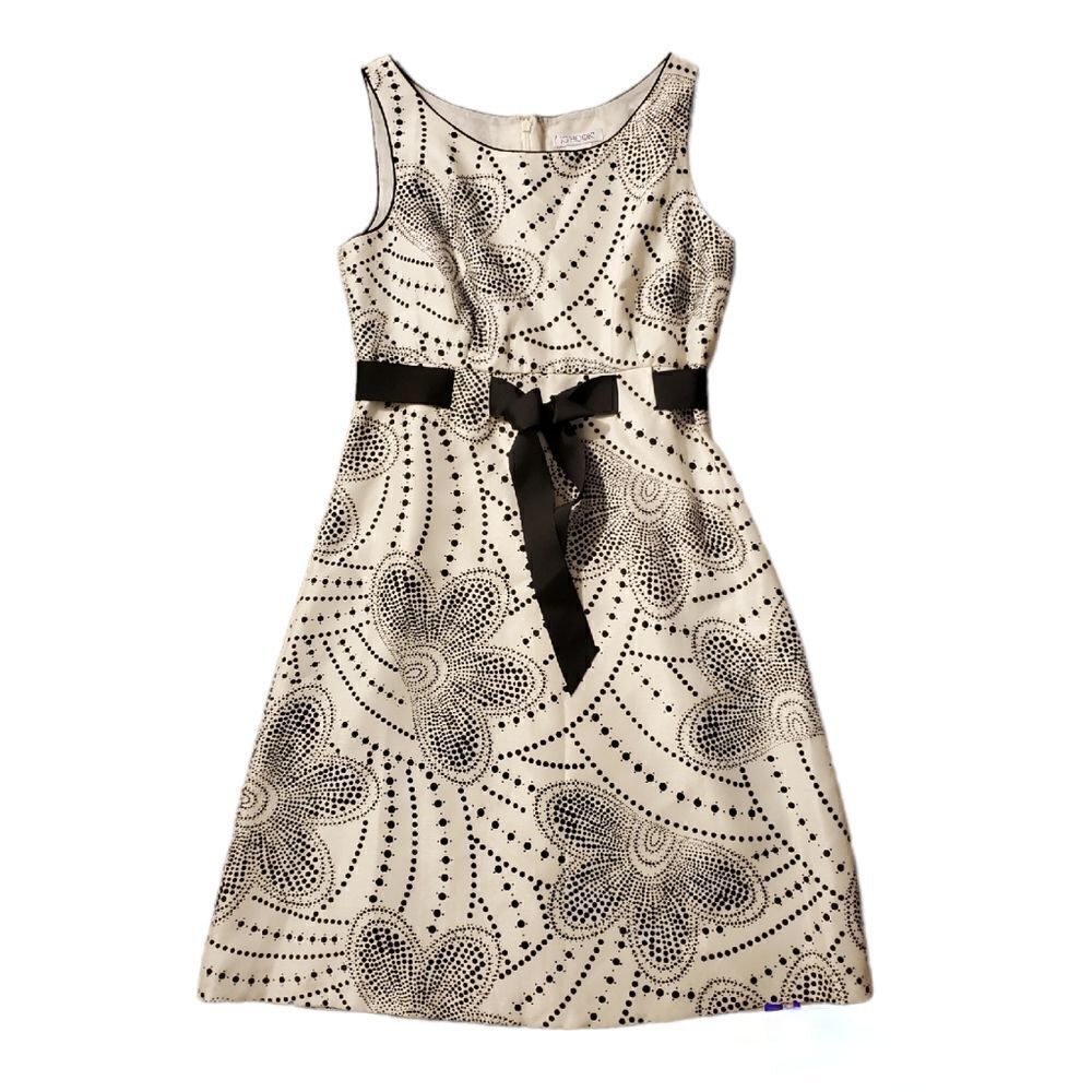 JG Hook Women's Black on White Floral/Dots on white sleeveless dress